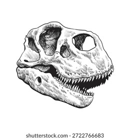 Dinosaur skull vector drawing, on white background.
