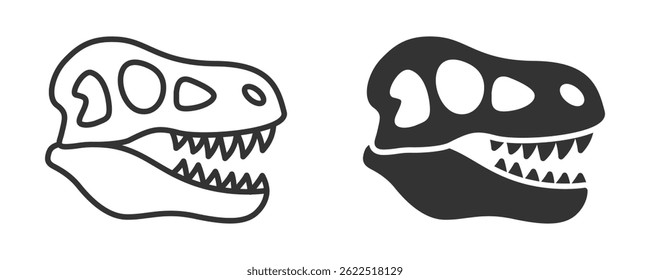 Dinosaur skull vector icon in black and outline versions.