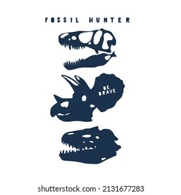 Dinosaur skull vector print.Dinosaur bones.Fun t-shirt design for kids.Vector illustration design for fashion fabrics, textile graphics, print.
