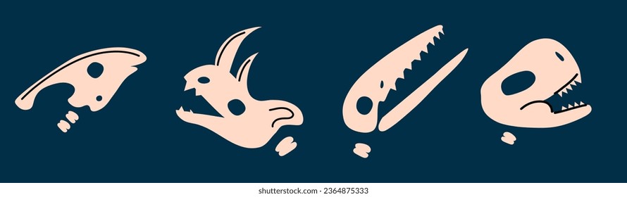 Calaveras de dinosaurio. Esqueletos de Dino. Ilustración del vector