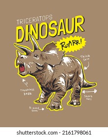 slogan de dinosaurio con ilustración vectorial de dinosaurio dibujado a mano 