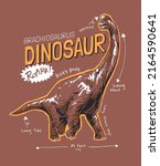 dinosaur slogan with hand drawn long neck dinosaur vector illustration