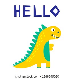 dinosaur with slogan hello.vector illustration for t-shirt print,kids fashion