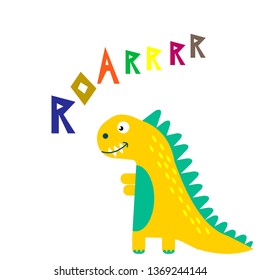 dinosaur with slogan roar.vector illustration for t-shirt print,kids fashion