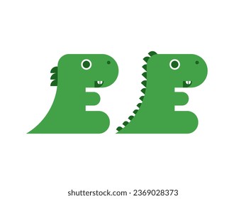 Dinosaur or a small dragon resembling the letter E. Flat vector illustration.