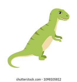 Dinosaur with small hands and strong sharp teeth, t-rex baby long tail, prehistoric creature vector illustration, isolated on white background