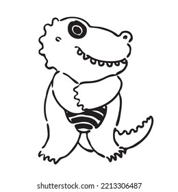 dinosaur smiling while putting both hands on his chest vector