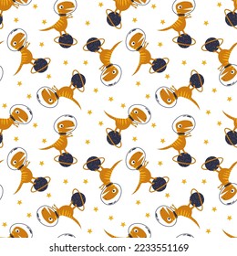 Dinosaur in space. Vector illustration. Seamless pattern