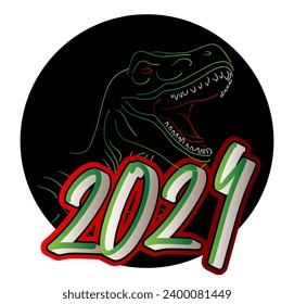 Dinosaur with speech bubble saying 2024 number. Tyrannosaurus Rex with thoughts.