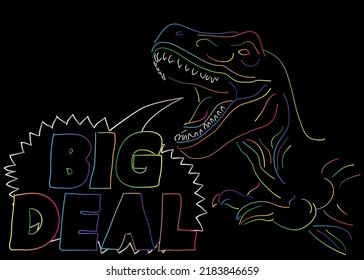 Dinosaur with speech bubble saying Big Deal word.