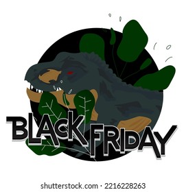 Dinosaur with speech bubble saying Black Friday word. Tyrannosaurus Rex with thoughts.