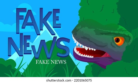 Dinosaur with speech bubble saying Fake News word. Tyrannosaurus Rex with thoughts.