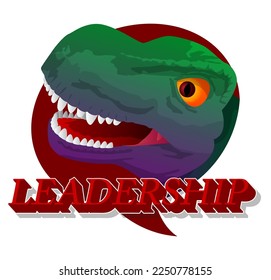 Dinosaur with speech bubble saying Leadership word. Tyrannosaurus Rex with thoughts.