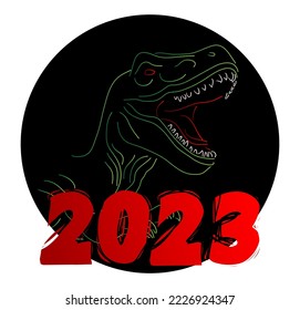 Dinosaur with speech bubble saying number 2023.