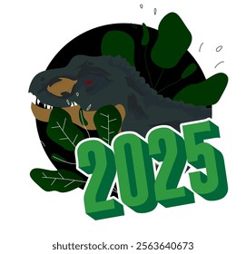 Dinosaur with speech bubble saying number 2025. Tyrannosaurus Rex with thoughts.