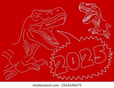 Dinosaur with speech bubble saying number 2025. Tyrannosaurus Rex with thoughts.