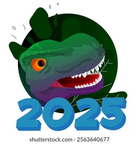 Dinosaur with speech bubble saying number 2025. Tyrannosaurus Rex with thoughts.