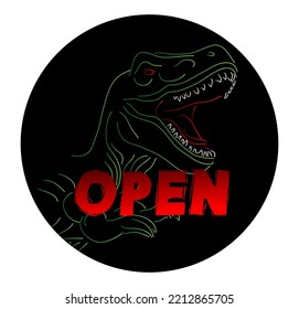 Dinosaur with speech bubble saying Open word. Tyrannosaurus Rex with thoughts.