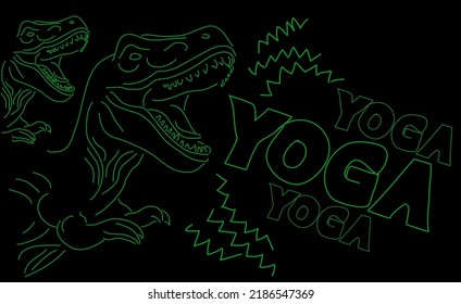 Dinosaur with speech bubble saying Yoga word.