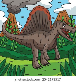 Dinossauro Espinossauro Ilustração de Desenho Animado Colorido