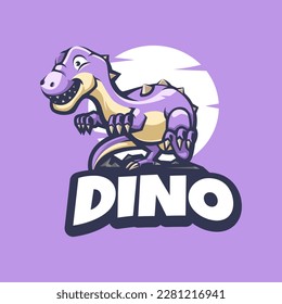 Dinosaur standing on rock cartoon logo design vector suitable for childrens logos, toy store, playgroup and club