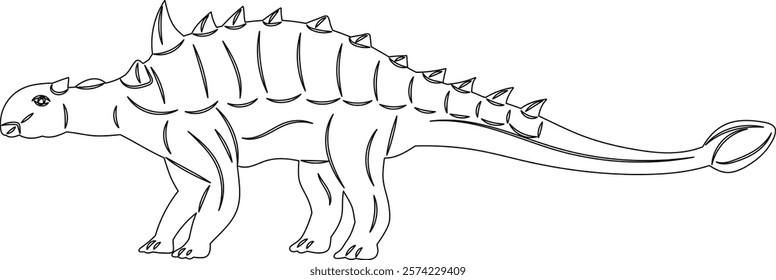 dinosaur standing, outline sketch vector