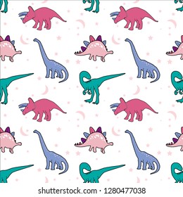 dinosaur star moon pattern girl tee illustraion art vector 