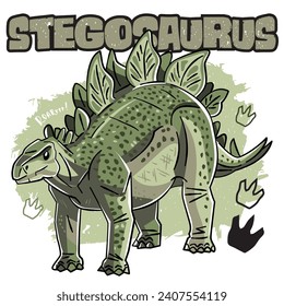 dinosaur Stegosaurus, Angry dinosaur roaring Illustration, vector illustration for printing, illustration for children, grunge background