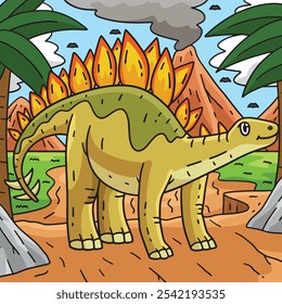 Dinosaur Stegosaurus Colored Cartoon Illustration