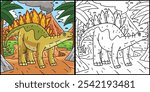 Dinosaur Stegosaurus Coloring Page Illustration