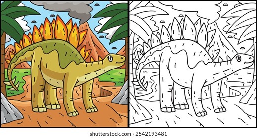 Dinossauro Stegosaurus Coloring Page Illustration