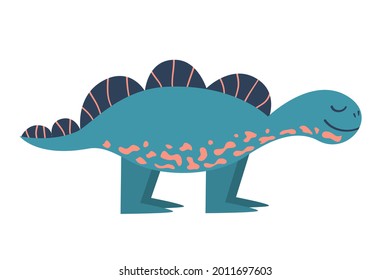 A dinosaur stegosaurus is isolated on a white background. Dino in cartoon flat style. Single vector illustration. Smiling lizard for children.