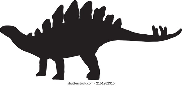 Dinosaur Stegosaurus Silhouette. Vector Dinosaur Silhouette Isolated On White Background. Standing Dino Logo Icon, Side View.