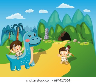 Dinosaur Stone Age character design styles, vector  illustration