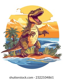 dinosaur summer vector design on white background