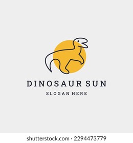 Dinosaur Sun design with line art style logo template flat vector
