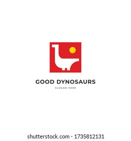 Dinosaur with sun vector illustration, cute simple abstract logo design concept for your business company