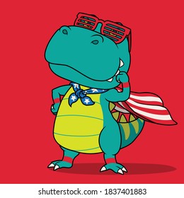 Dinosaur super hero cartoon. Shirt print.