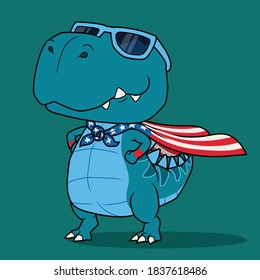 Dinosaur super hero cartoon. Shirt print.