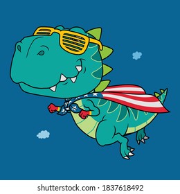 Dinosaur super hero cartoon. Shirt print.