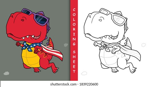 Dinosaur super hero cartoon. Vector