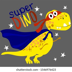 
Dinosaur superhero flies to the rescue.  Card, t-shirt composition, hand drawn style print. Vector illustration.