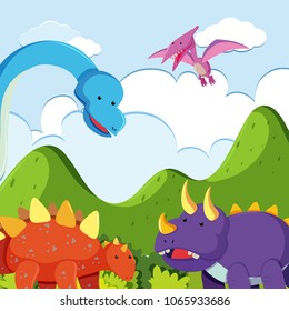 Dinosaur Surrounded with Beautiful Nature illustration