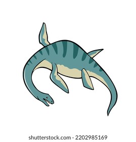 Dinosaur swimming, Loch ness monster isolated. Fantastic creature for children. Flat vector illustration.