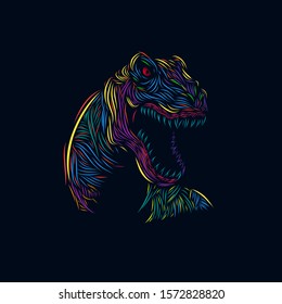 the dinosaur t rex line pop art potrait colorful logo with dark background