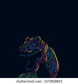 the dinosaur t rex line pop art potrait colorful logo with dark background