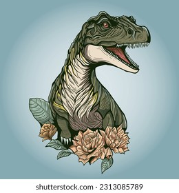 Dinosaur T rex in Summer Time Vector Illustration