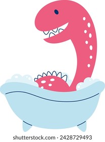 Dinosaur Taking Bath Vector Illustration