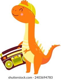 Dinosaur With Tape Recorder Vector Illustration