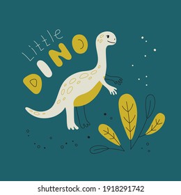 Dinosaur - template for print, poster, banner.  Vector illustration with little dino.